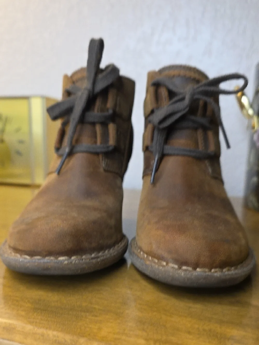 Clarks Brown Suede Lace-Up Ankle Booties with Stacked Heel
